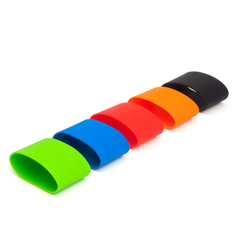 Grifiti Band Joes Grip Rubber Bands 5 x 2 Inch Flat 10" Circumference 3.18" Diameter 5 Pack Long Lasting Assorted Colorful Silicone Grip Cooking Grade Heat Cold UV Chemical Resistant Tumblers Thermo Travel Water Bottles Rubberbands - Image 1